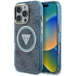 Case Guess IML Metal Glitter 4G Circle Triangle MagSafe for iPhone 16 Pro blue