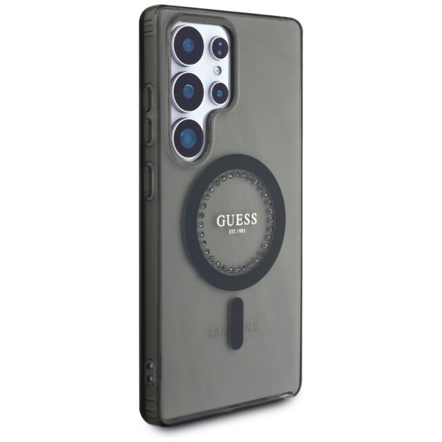 Case Guess Rhinestones Printed Classic Logo MagSafe Samsung Galaxy S25 Ultra black - imagine 4