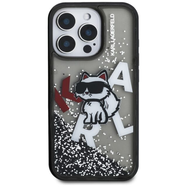 Case Karl Lagerfeld Liquid Glitter       Choupette Logo MagSafe for iPhone 16 Pro black - imagine 3