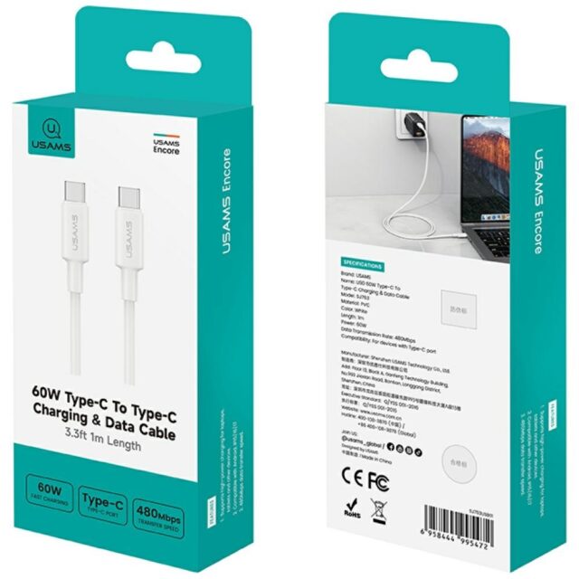 USAMS U90 cable 60W USB-C to USB-C white - imagine 4