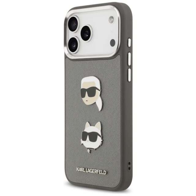 Karl Lagerfeld FW Grained Karl & Choupette Heads Pins & Logo Case for iPhone 17 Pro Max Gray - imagine 2