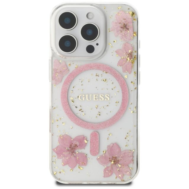 Case Guess Resin Flowers MagSafe for iPhone 16 Pro Max pink - imagine 3