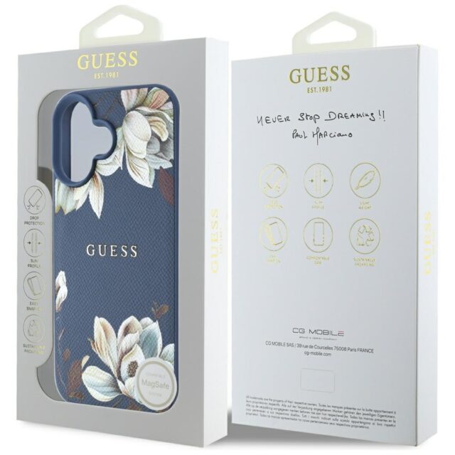 Case Guess Grained Printed Flower Pattern MagSafe for iPhone 16 blue - imagine 8