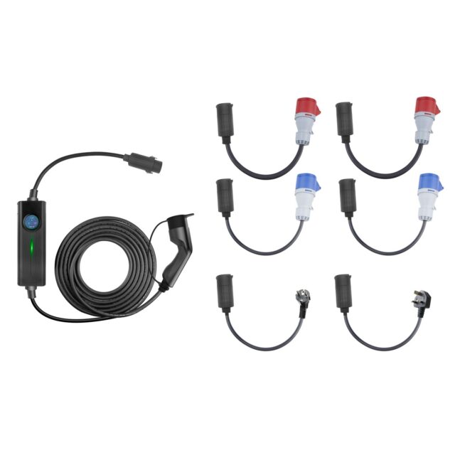 Extralink BS-PCD050 32A 16kW | Three-phase Portable EV Charger With LCD Touch Screen | 6 adaptors, 5m length, Schuko - imagine 3