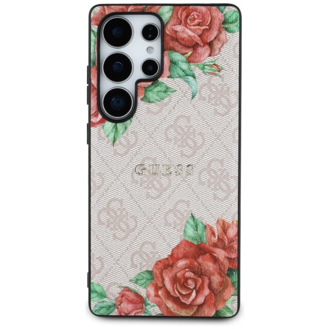 Guess Leather 4G Flowers Print Metal Classic Logo MagSafe Case Samsung Galaxy S25 Ultra pink - imagine 3