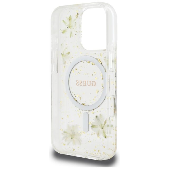 Case Guess Resin Flowers Glitter MagSafe for iPhone 16 Pro Max beige - imagine 7