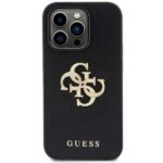 Guess GUHCP15LPSP4LGK iPhone 15 Pro 6.1" black hardcase Leather Perforated 4G Glitter Logo - imagine 3