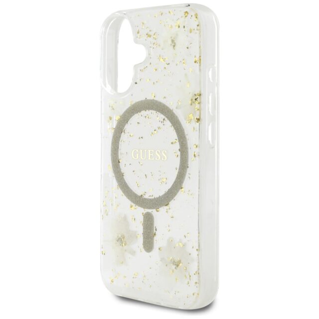 Case Guess Resin Flowers Glitter MagSafe for iPhone 16 beige - imagine 6