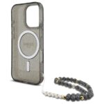 Guess GUHMP16LHGCRELSK iPhone 16 Pro 6.3" black hardcase IML Glitter With Pearl Strap MagSafe - imagine 6