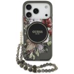 Guess IML Flowers Pearl Strap MagSafe case for iPhone 17 Pro black