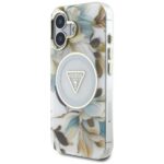 Case Guess Glitter Flowers Triangle Buttons MagSafe for iPhone 16 white - imagine 2