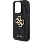 Guess GUHCP15XPSP4LGK iPhone 15 Pro Max 6.7" black hardcase Leather Perforated 4G Glitter Logo - imagine 6