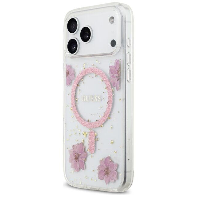 Case Guess Resin Flowers Glitter MagSafe for iPhone 17 Pro Max pink - imagine 2