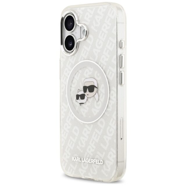 Karl Lagerfeld IML Glitter Karl & Choupette Heads Logo MagSafe Case for iPhone 17 Gray - imagine 2