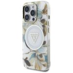 Case Guess Glitter Flowers Triangle Buttons MagSafe for iPhone 16 Pro white - imagine 2