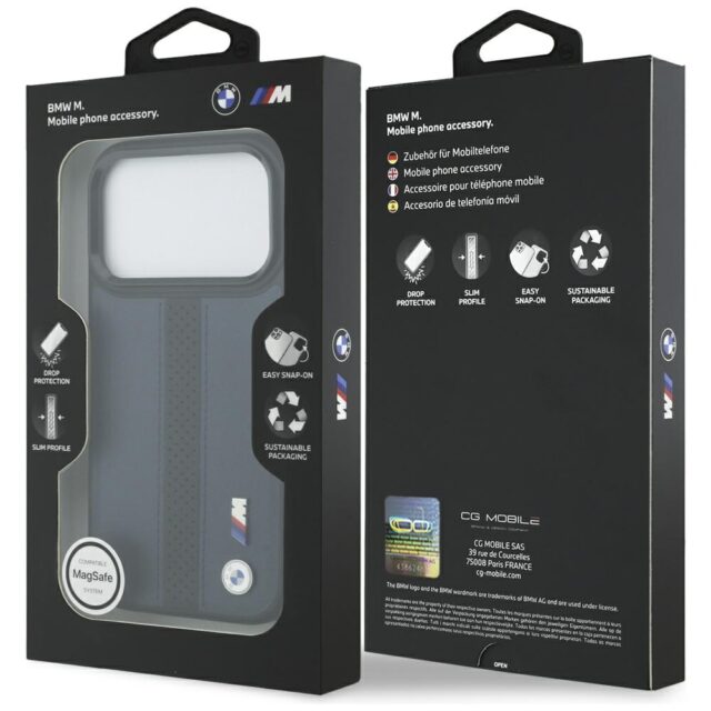 Case BMW M Perforated Stripe Logo MagSafe for iPhone 17 Pro navy blue - imagine 8