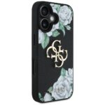 Case Guess Grained Roses Big 4G logo for iPhone 16 black - imagine 4