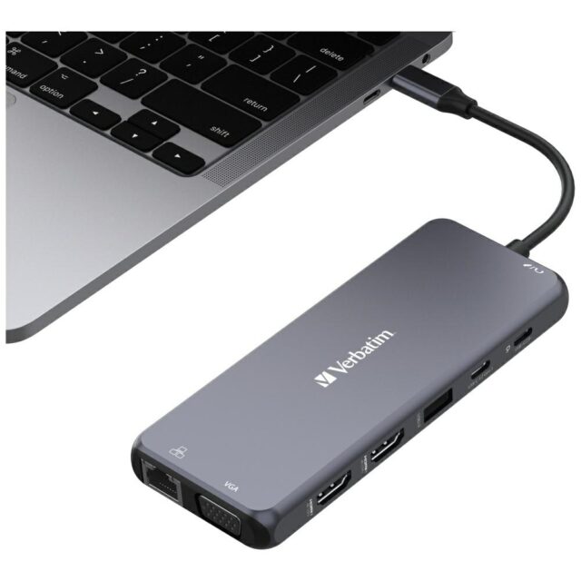 Verbatim Adapter Hub USB-C - 2xHDMI/VGA/Eternet/5xUSB-A/Jack 3.5mm/2xUSB-C/SD/microSD aluminum 32154 - imagine 3