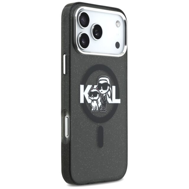 Karl Lagerfeld IML Glitter Karl & Choupette Sketch Logo MagSafe Case for iPhone 17 Pro Max Black - imagine 4