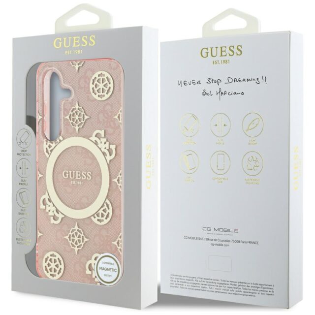 Case Guess 4G Background Gold Electroplated Peony Pattern MagSafe do Samsung Galaxy S25 pink - imagine 8