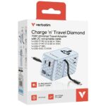 Verbatim Travel Adapter EU/UK/US GaN   1xUSB-C/1xUSB-A/2xUSB-C PD 70W blue 30187 - imagine 5