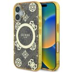 Guess GUHMP16SH4PYEEW iPhone 16 6.1" brown hardcase IML Peony On 4G Background MagSafe