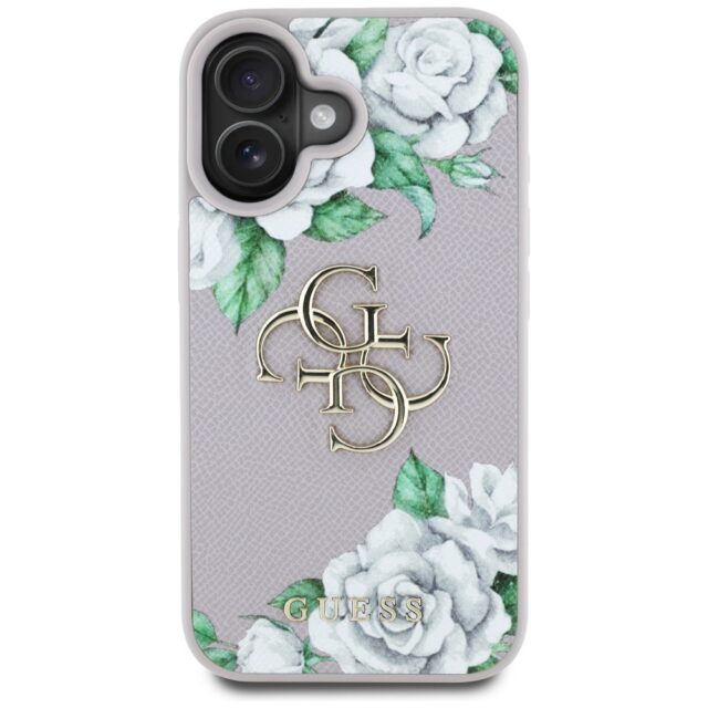 Case Guess Grained Roses Big 4G logo for iPhone 16 purple - imagine 3