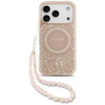 Guess IML Flowers Electro Pearl Strap MagSafe Case for iPhone 17 Pro Pink