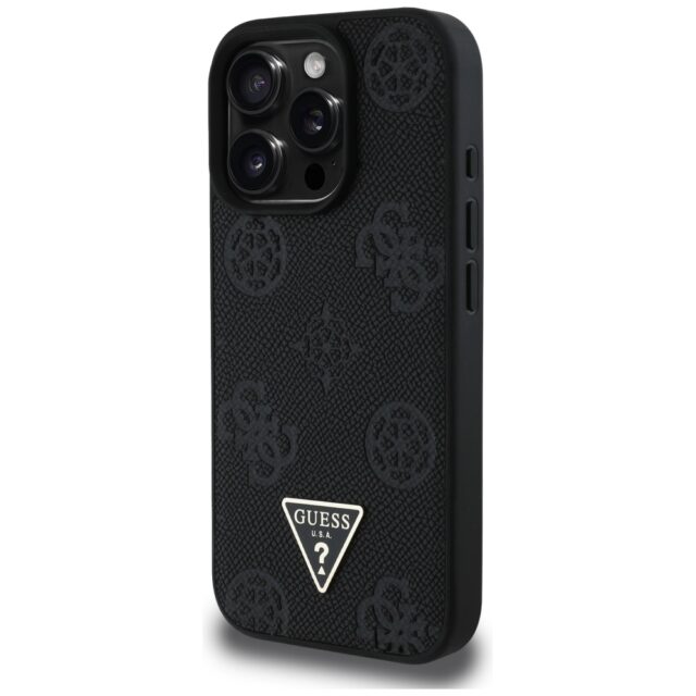 Case Guess Grained Hot Stamp Peony Triangle Logo MagSafe for iPhone 16 Pro black - imagine 2