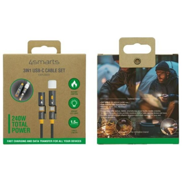 Kabel USB-C 4smarts Explorer 3w1 240W    1.5m czarny - imagine 5