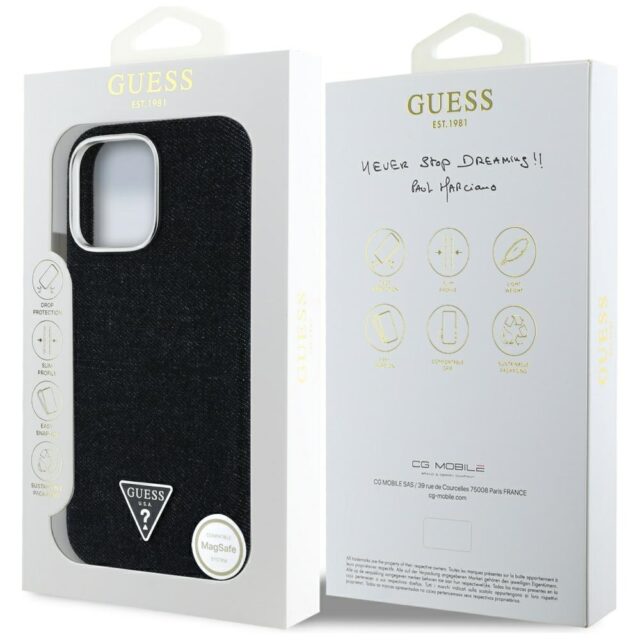 Case Guess Denim Triangle Logo MagSafe  for iPhone 16 Pro Max black - imagine 8