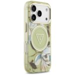 Case Guess IML Glitter Flowers Triangle  MagSafe for iPhone 17 Pro green - imagine 4