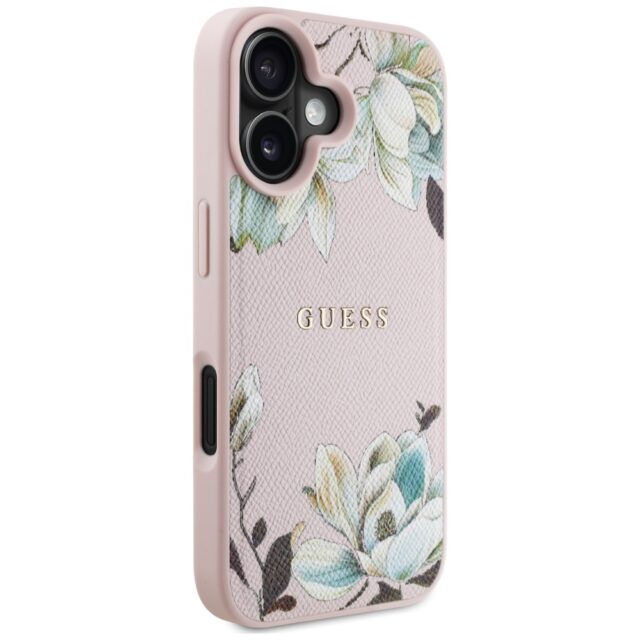 Case Guess Grained Printed Flower Pattern MagSafe for iPhone 16 pink - imagine 4