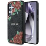 Guess Leather 4G Flowers Print Metal Classic Logo MagSafe Samsung Galaxy S25 case black