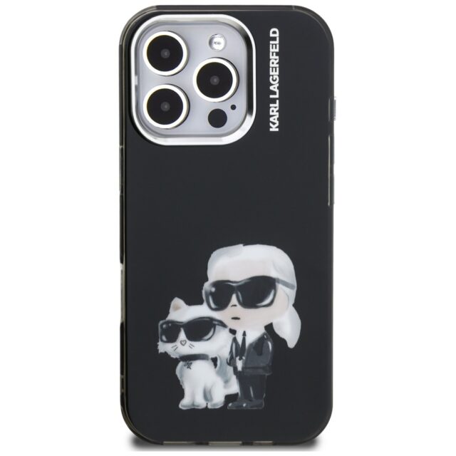 Case Karl Lagerfeld IML Aquarelle Karl   & Choupette & Logo for iPhone 16 Pro black - imagine 3