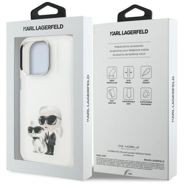 Case Karl Lagerfeld IML Aquarelle Karl   & Choupette & Logo for iPhone 16 Pro white - imagine 8