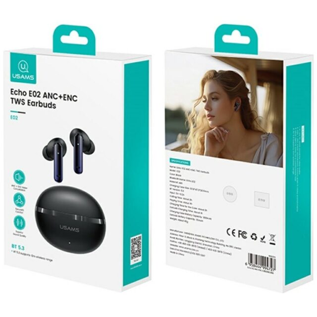Earphones  Bluetooth USAMS Echo E02 TWS   ANC+ENC wireless black - imagine 9