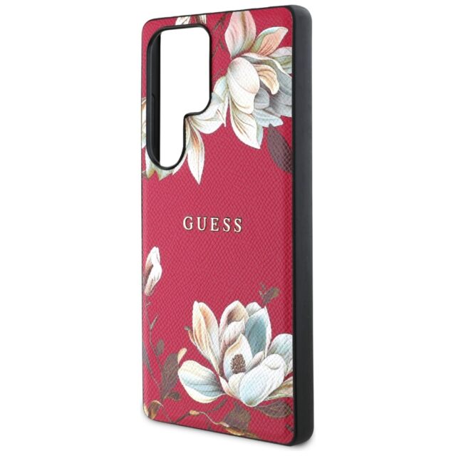 Case Guess Grained Printed Flower Pattern MagSafe for Samsung Galaxy S25 Ultra fuchsia - imagine 6