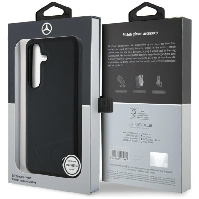 Mercedes Leather Horizontal Debossed Curves MagSafe Case for Samsung Galaxy S25 czarny - imagine 8
