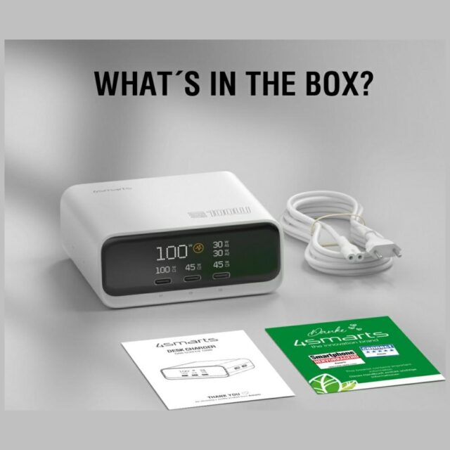 Charging station 4smarts Desk Charger GaN Screen 100W 3xUSB-C+2xUSB-A white - imagine 3