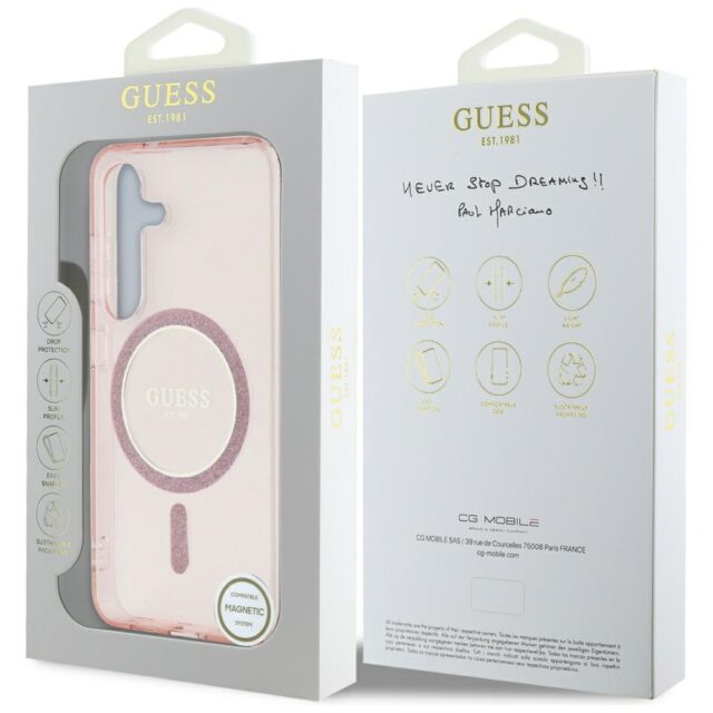 Case Guess Glitter Circle Classic Logo MagSafe for Samsung Galaxy S25 pink - imagine 8