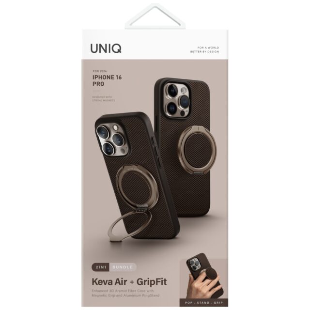 Case UNIQ Keva Air for iPhone 16 Pro Magclick Charging GripFit brown - imagine 6