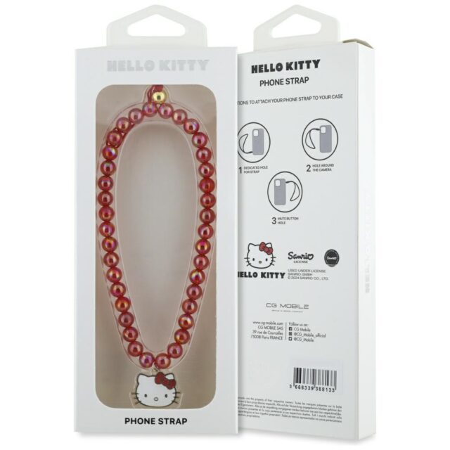 Hello Kitty Pearls Kitty Head Phone Charm Red - imagine 4