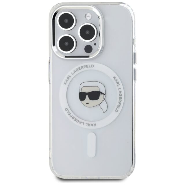 Case Karl Lagerfeld IML Metal Karl Head MagSafe for iPhone 15 Pro white - imagine 3