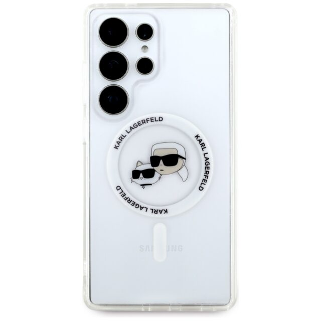 Case Karl Lagerfeld Button Karl & Choupette Heads Printed Logo MagSafe Samsung Galaxy S25 Ultra whit - imagine 3