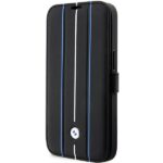 Case BMW BMBKP14X22RVSK iPhone 14 Pro Max 6.7" black bookcase Leather Stamp Blue Lines