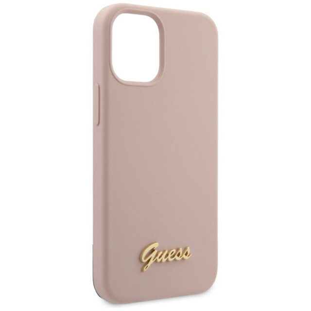Guess GUHCP12SLSLMGLP iPhone 12 mini 5,4" light pink hardcase Silicone Script Gold Logo - imagine 2