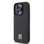 DKNY DKHMP15LPSHRPSK iPhone 15 Pro 6.1 inch black hardcase Leather Pattern Monogram Metal Logo MagSa - imagine 2