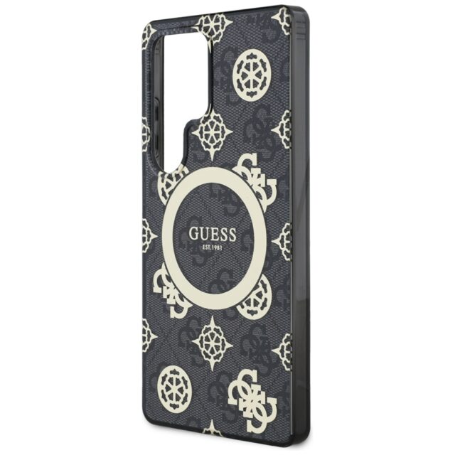 Case Guess 4G Background Gold Electroplated Peony Pattern MagSafe for Samsung Galaxy S25 Utra black - imagine 6