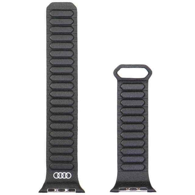 Strap Audi Logo Genuine Leather Magnetic Ring for Apple Watch 44/45/46/49mm black - imagine 3
